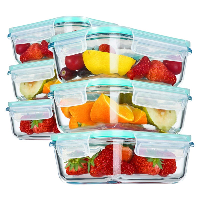 YEBODA Glass Food Storage Containers with Airtight Snap Locking Lids BPA Free Meal Prep Container Set For Home Kitchen Restaurant - Freezer, Microwave, Oven, Dishwasher Safe [23oz, 6 Pack] - Image 1